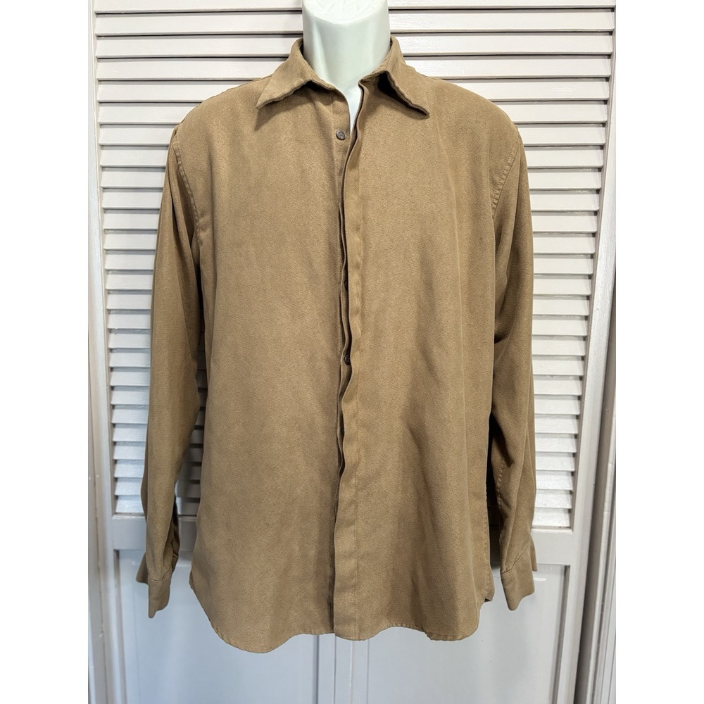 Alfani Suede Tan Long Sleeve Button Up Soft Lightweight Shirt Size Small